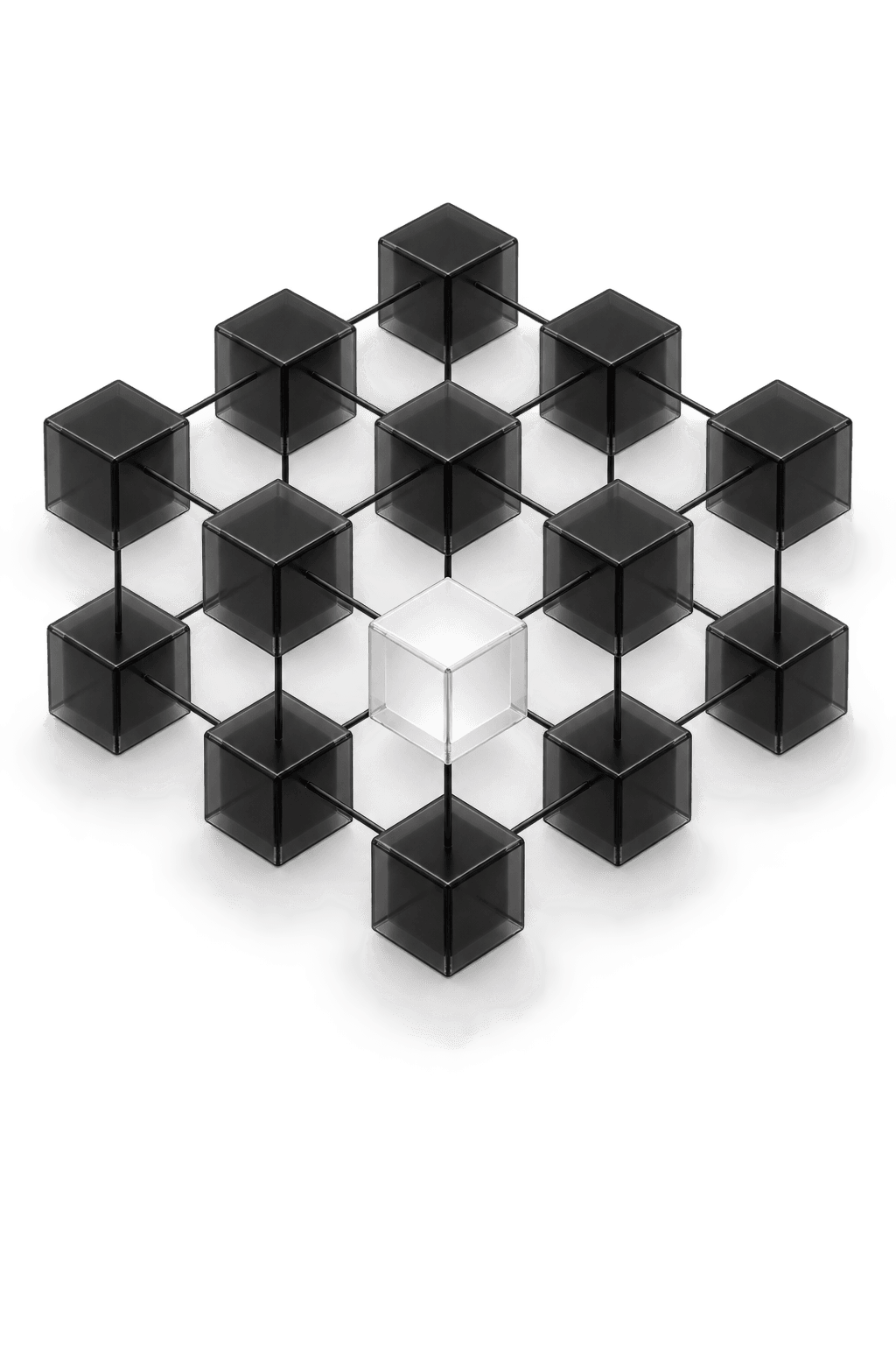 SNGLL blockchain ecosystem — connected black cubes with one amber node
